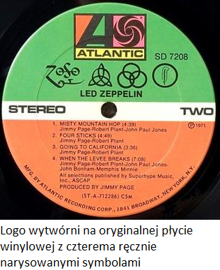 Logo wytworni na oryginalnej plycie winylowej z czterema recznie narysowanymi symbolami